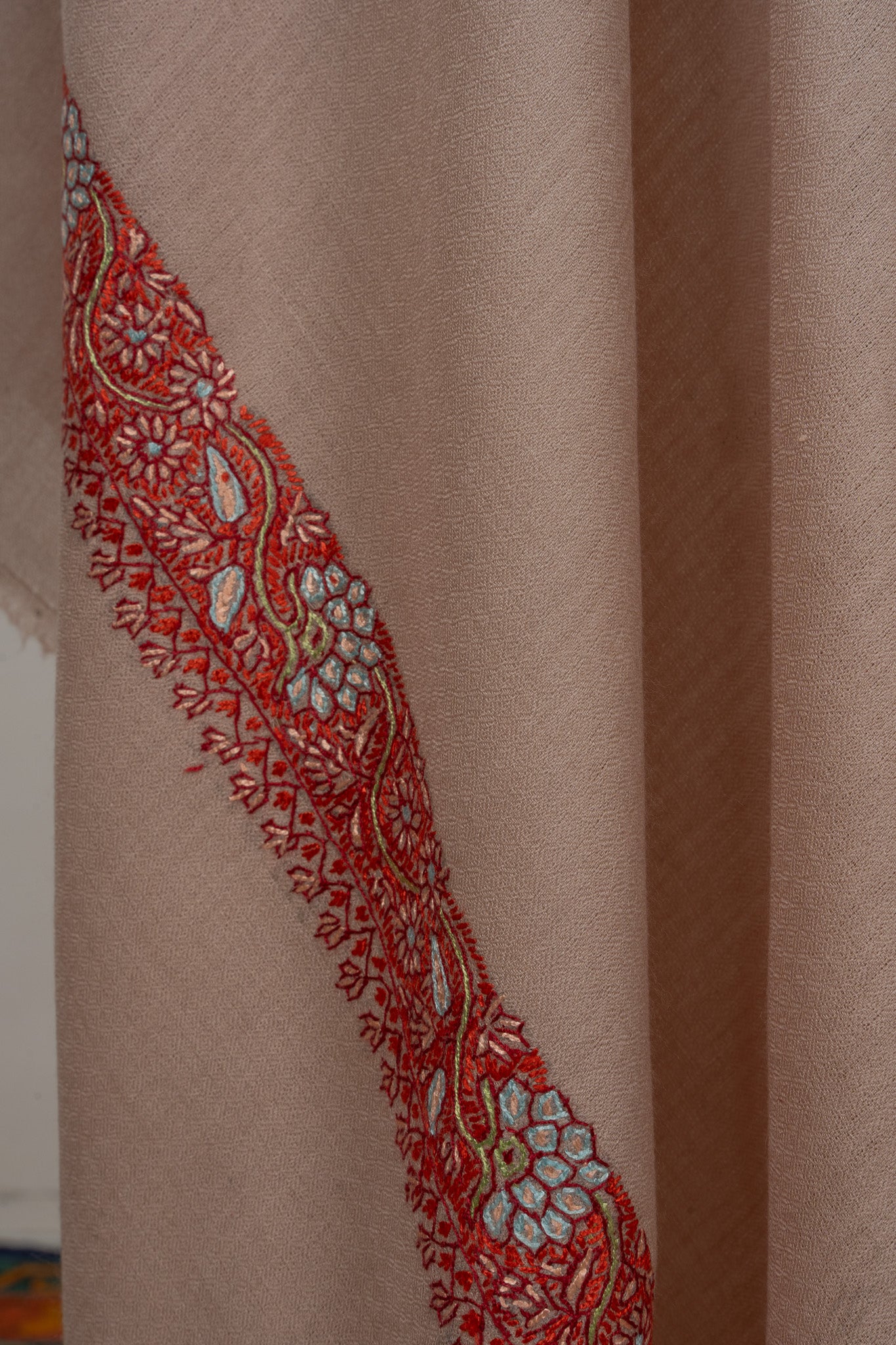 Almond Blush — 2.5 Yards Sozni Hand-Embroidered Shawl