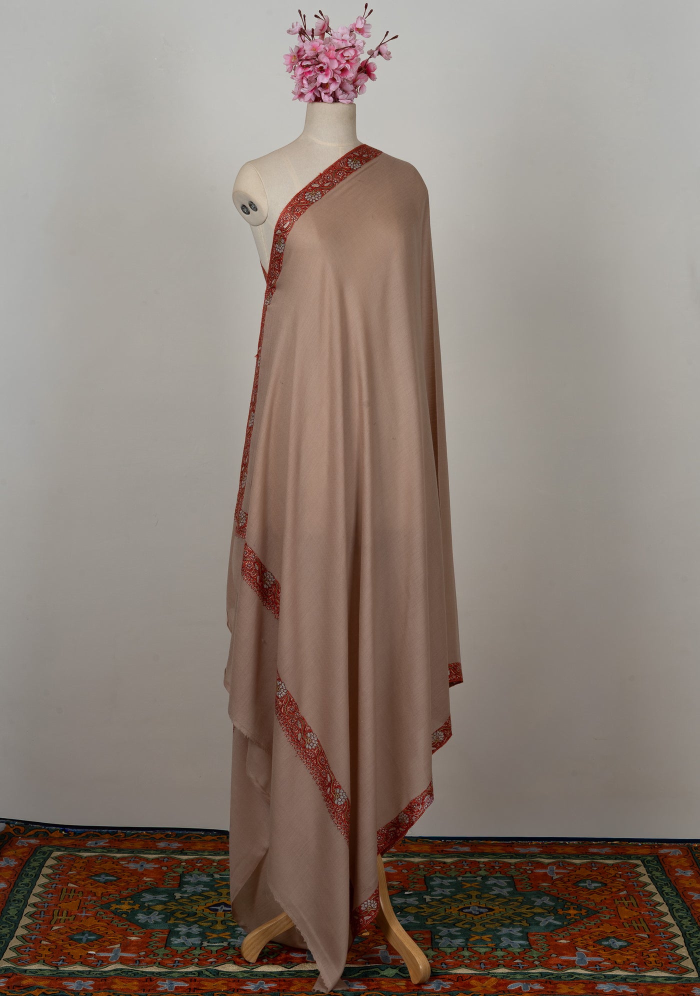 Almond Blush — 2.5 Yards Sozni Hand-Embroidered Shawl