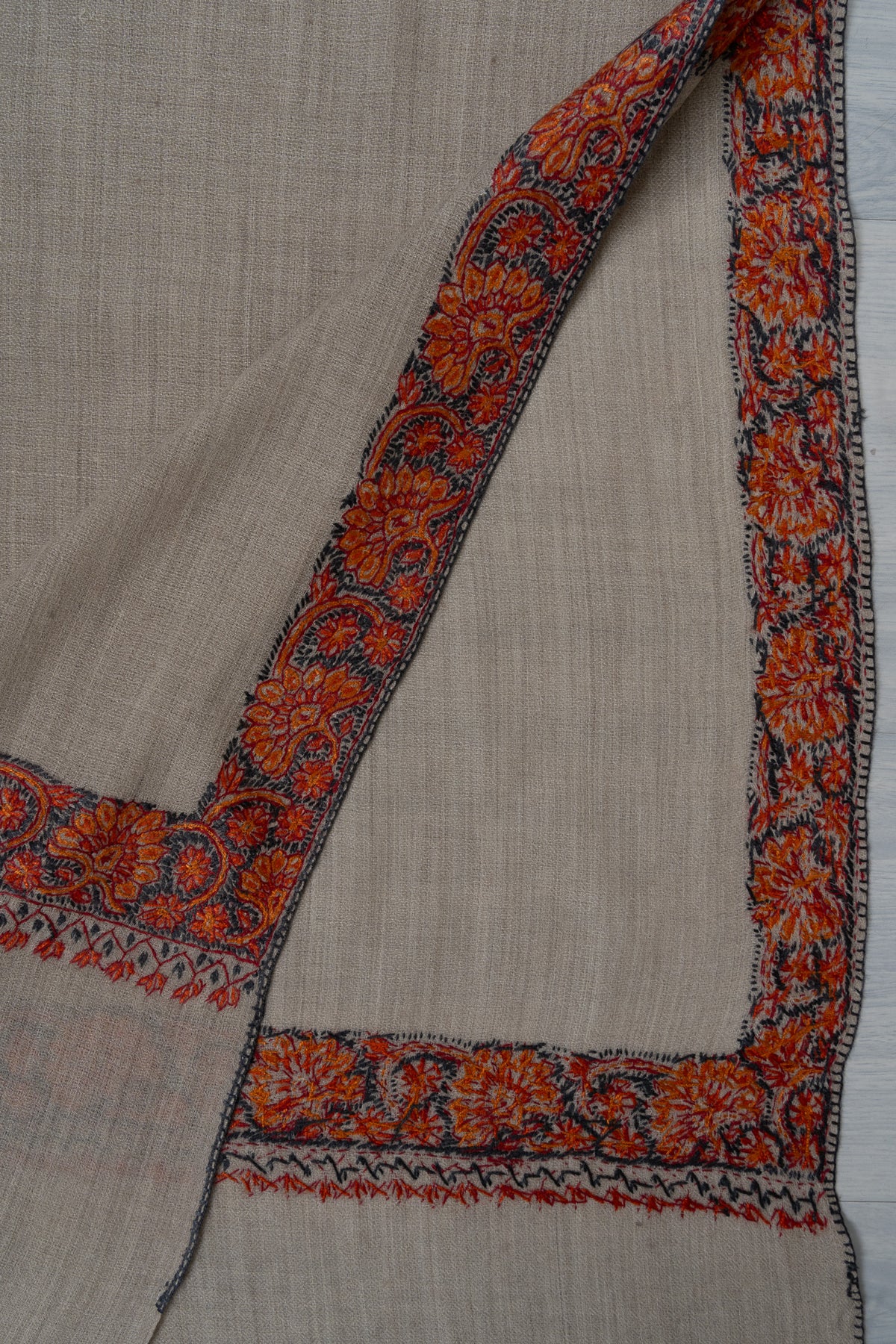 Ivory Drift — 2.5 Yards Sozni Hand-Embroidered Shawl