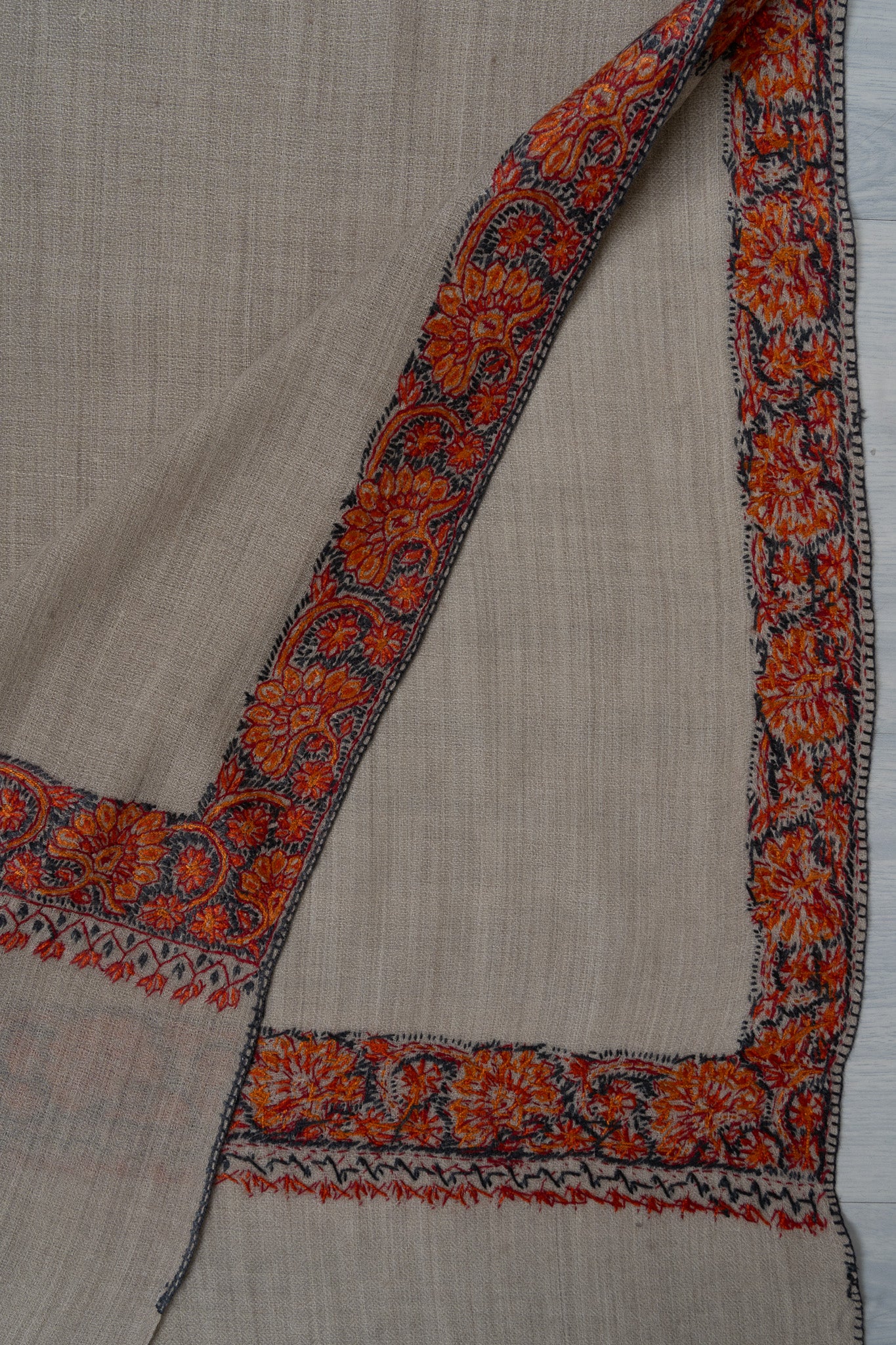 Ivory Drift — 2.5 Yards Sozni Hand-Embroidered Shawl