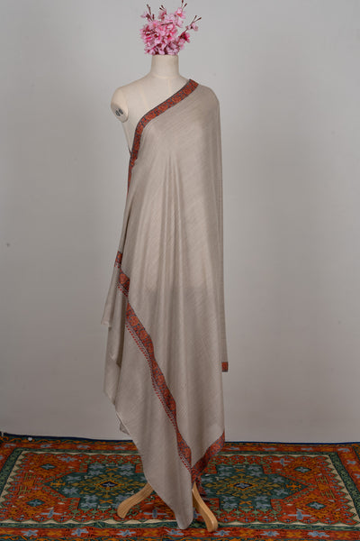 Ivory Drift — 2.5 Yards Sozni Hand-Embroidered Shawl