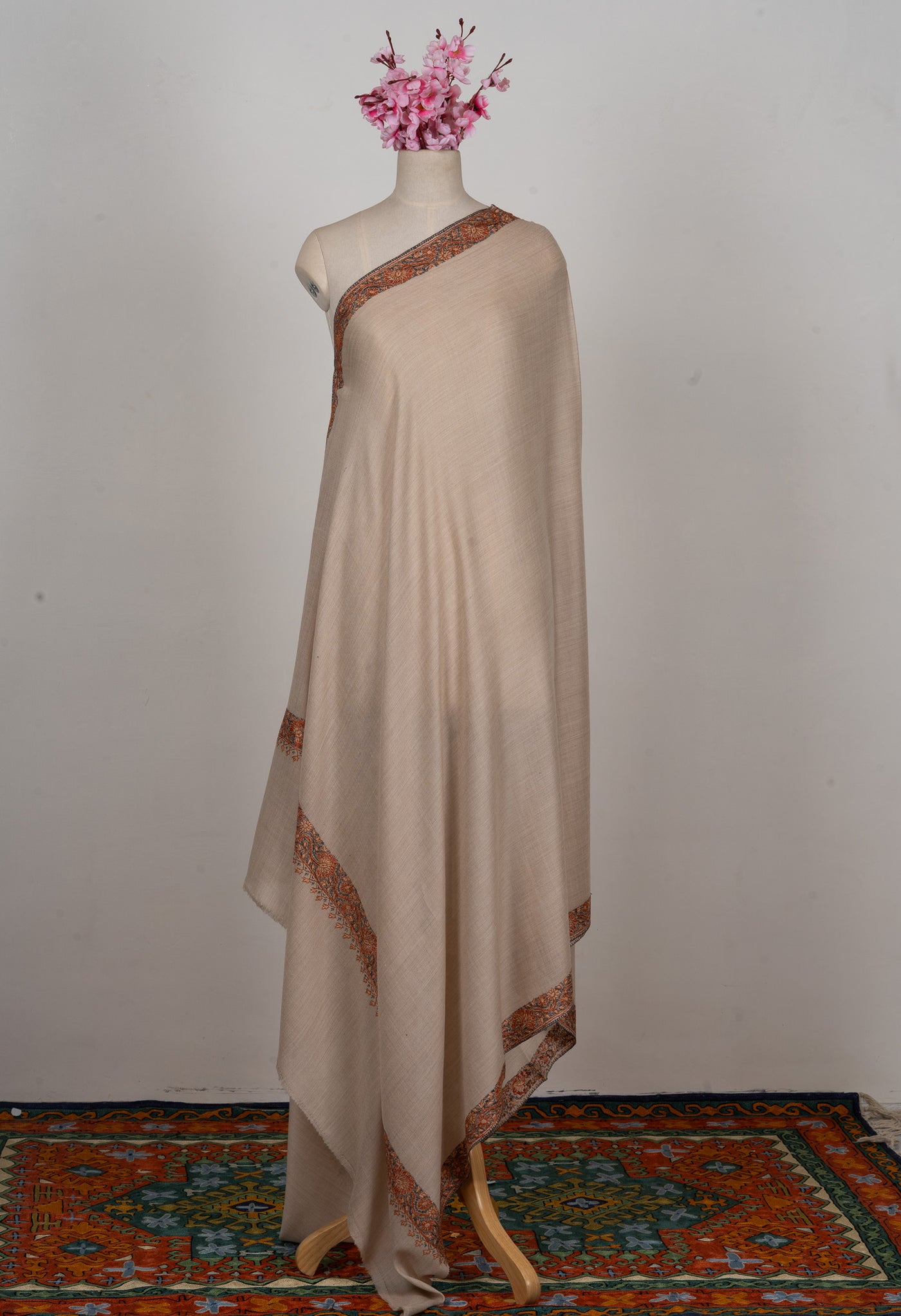 Honey Sand — 2.5 Yards Sozni Hand-Embroidered Shawl