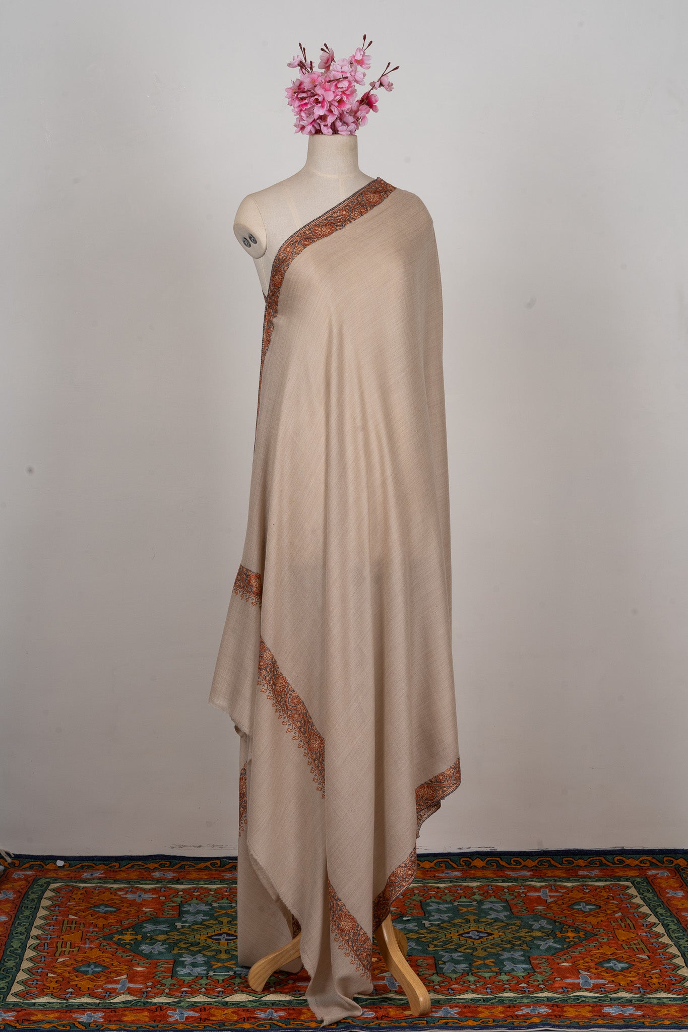 Honey Sand — 2.5 Yards Sozni Hand-Embroidered Shawl