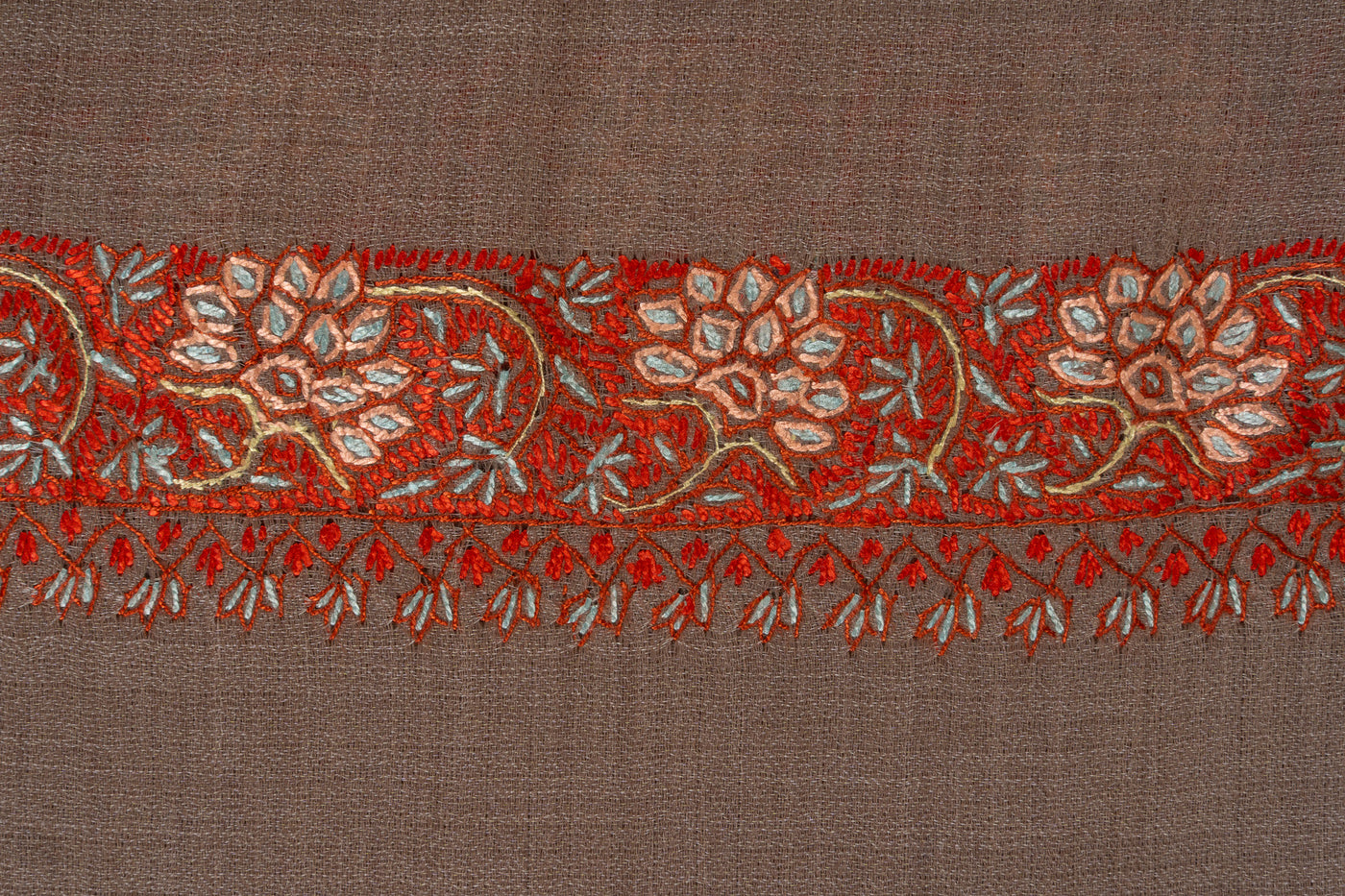 Mocha Whisper — 2.5 Yards Sozni Hand-Embroidered Shawl