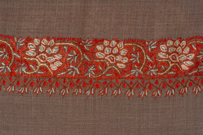 Mocha Whisper — 2.5 Yards Sozni Hand-Embroidered Shawl