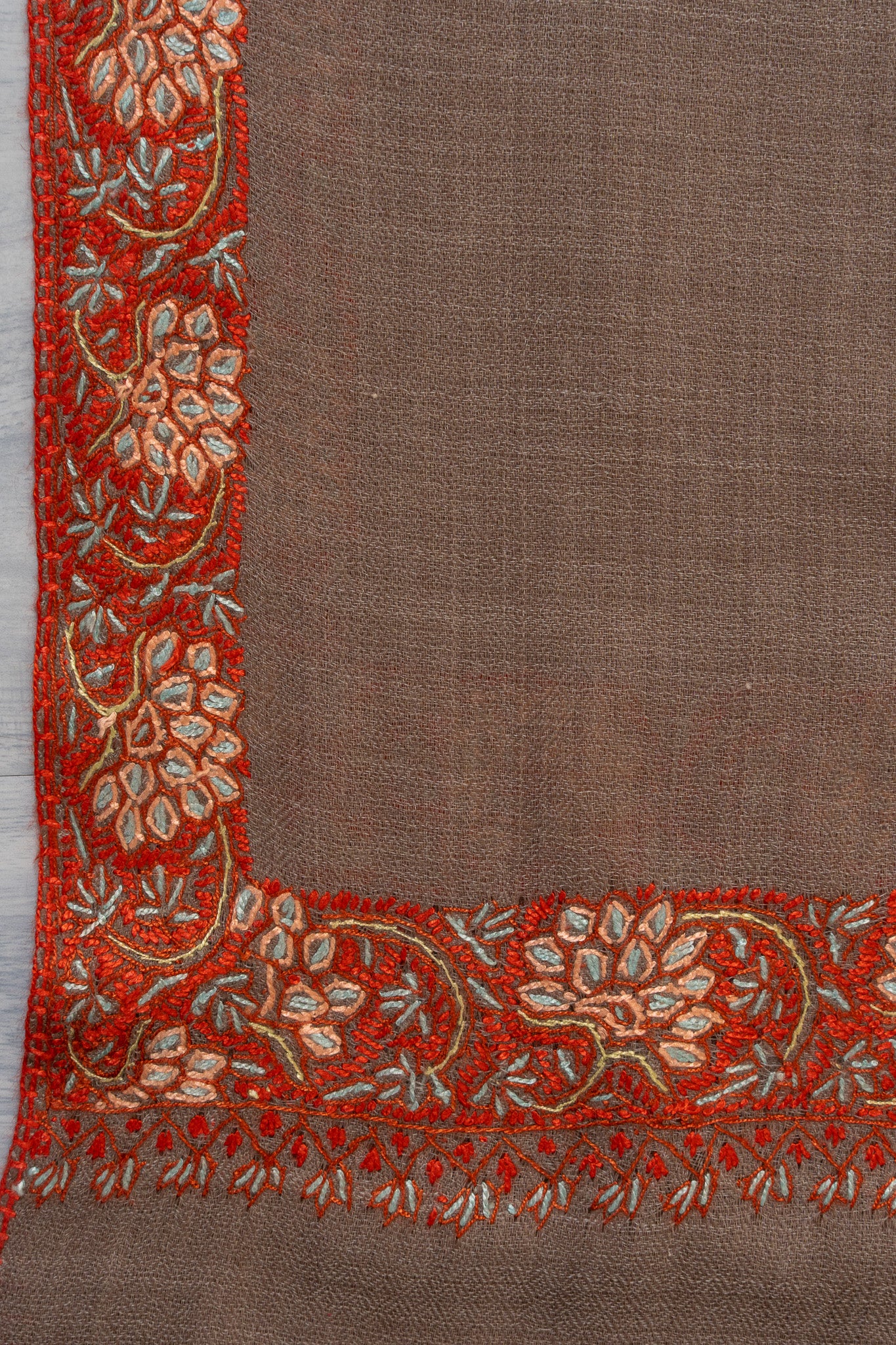 Mocha Whisper — 2.5 Yards Sozni Hand-Embroidered Shawl