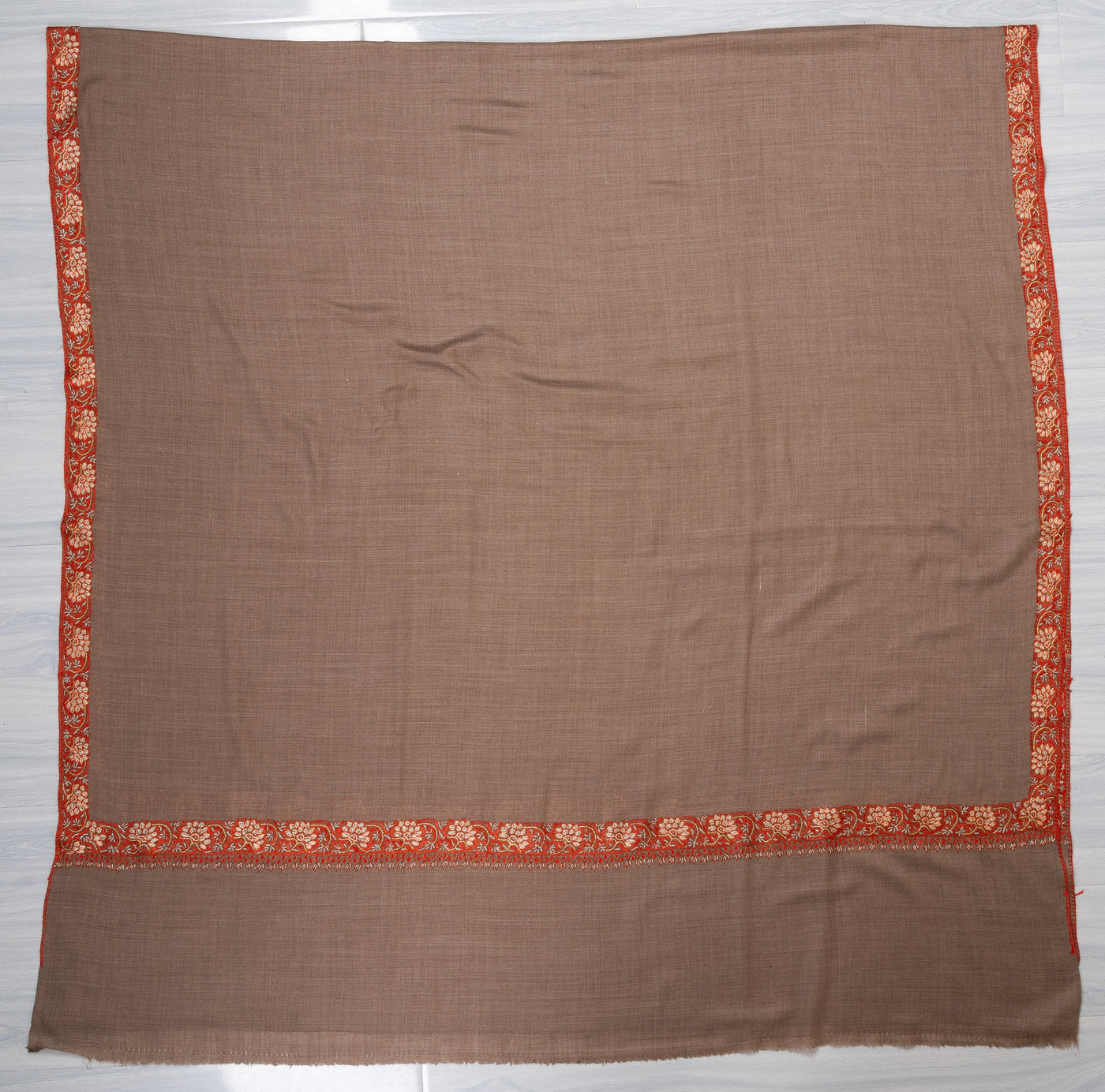 Mocha Whisper — 2.5 Yards Sozni Hand-Embroidered Shawl