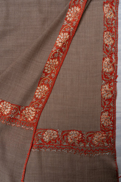 Mocha Whisper — 2.5 Yards Sozni Hand-Embroidered Shawl