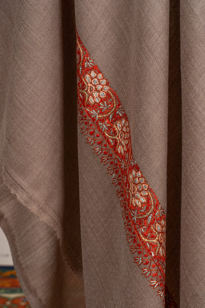 Mocha Whisper — 2.5 Yards Sozni Hand-Embroidered Shawl