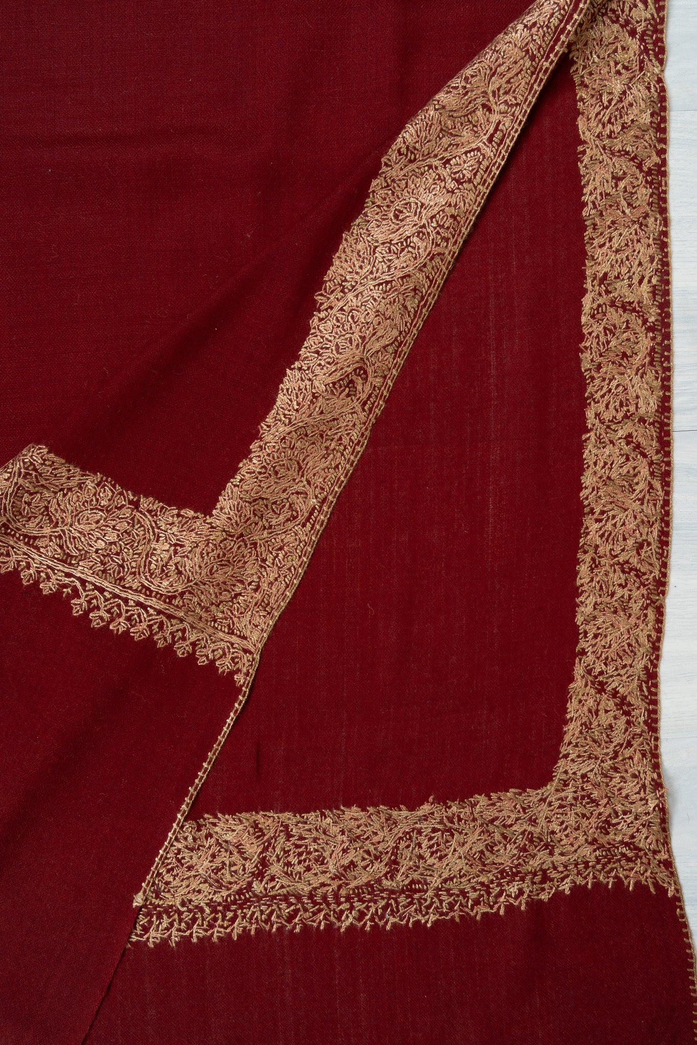 Crimson Aura — 2.5 Yards Sozni Hand-Embroidered Shawl