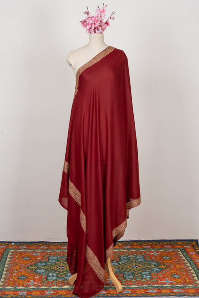 Crimson Aura — 2.5 Yards Sozni Hand-Embroidered Shawl