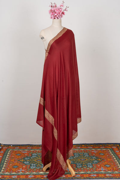 Crimson Aura — 2.5 Yards Sozni Hand-Embroidered Shawl