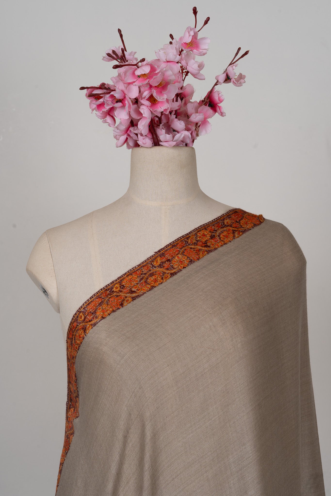 Claystone Calm — 2.5 Yards Sozni Hand-Embroidered Shawl