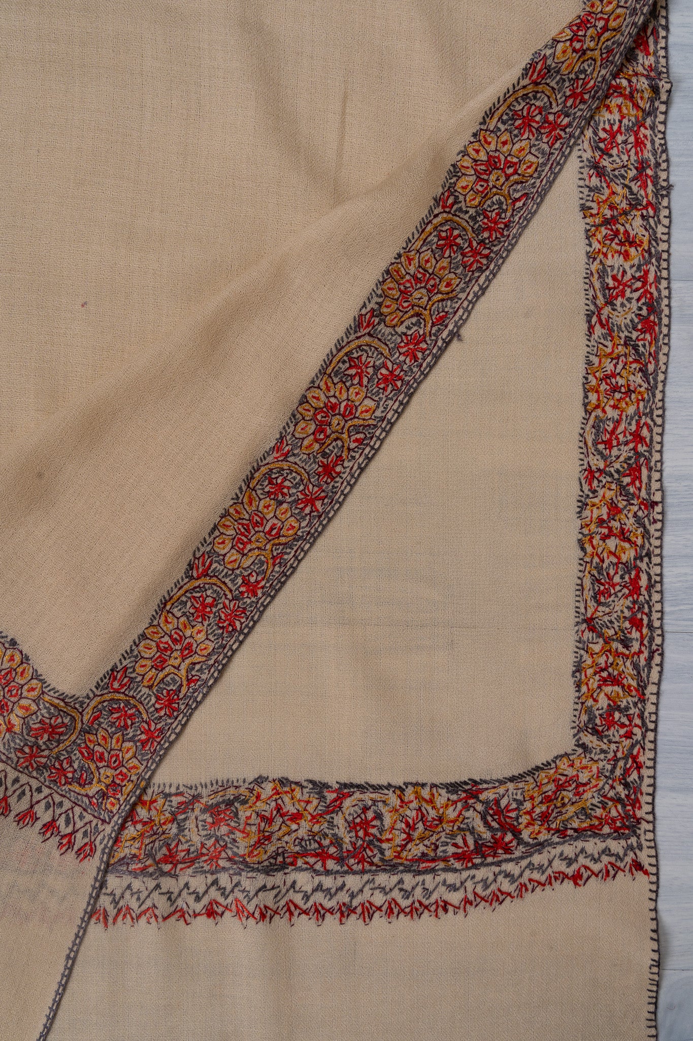 Golden Dusk — 2.5 Yards Sozni Hand-Embroidered Shawl