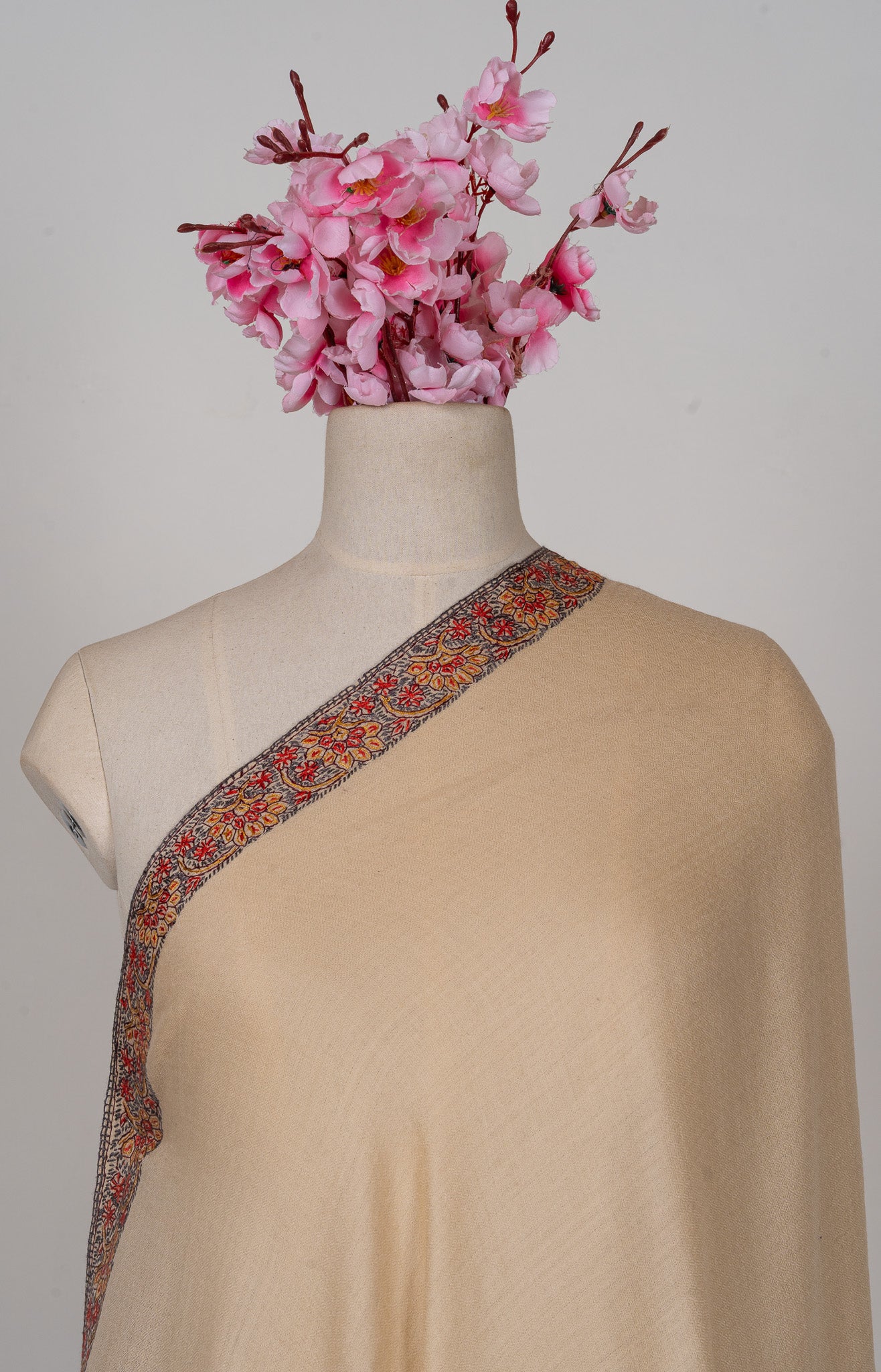 Golden Dusk — 2.5 Yards Sozni Hand-Embroidered Shawl