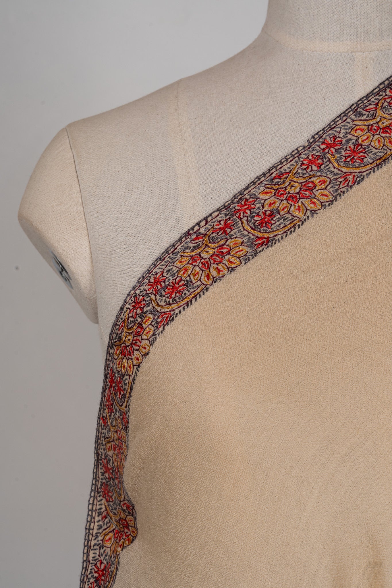 Golden Dusk — 2.5 Yards Sozni Hand-Embroidered Shawl