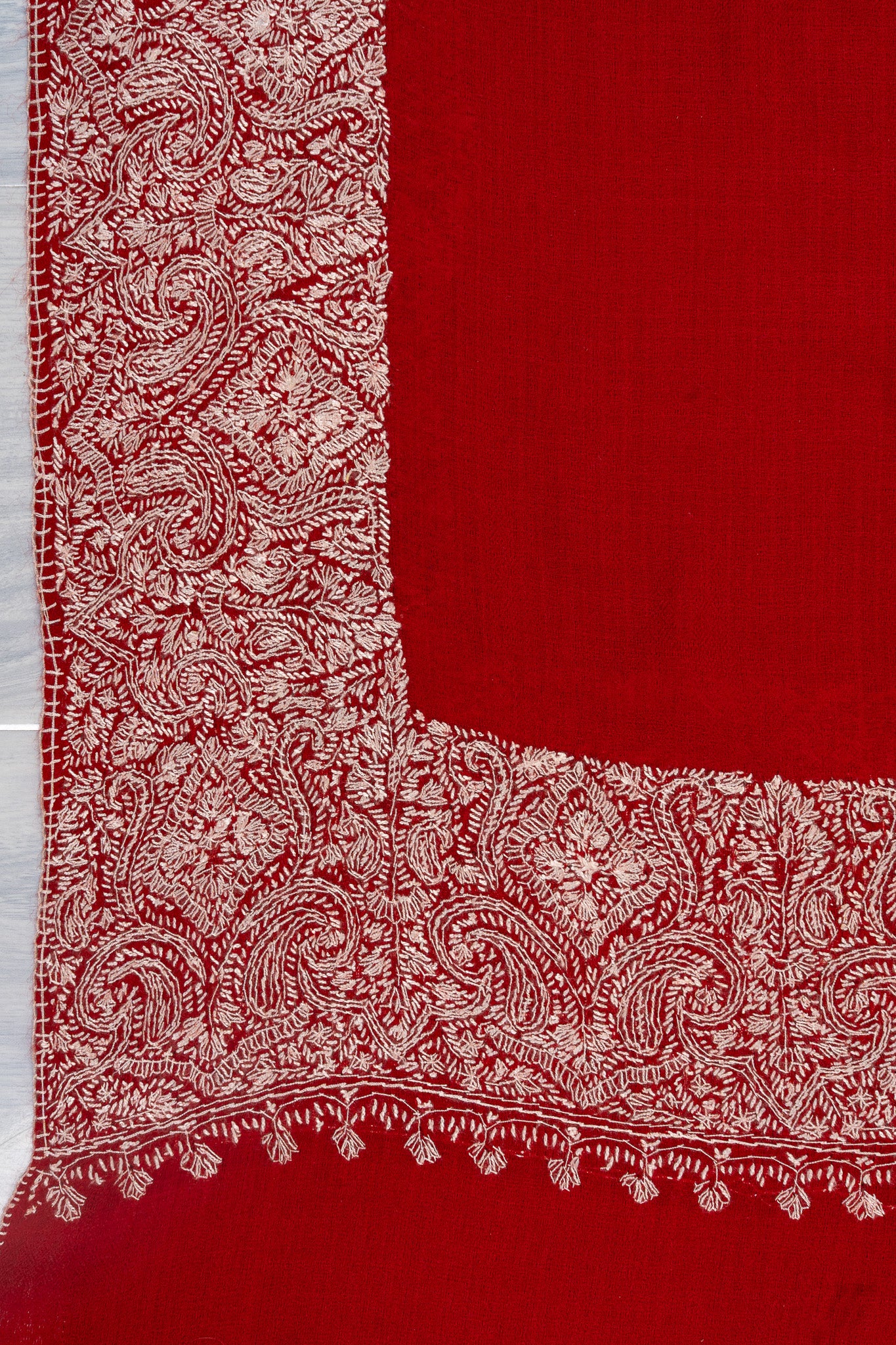 Scarlet Majesty — 2.5 Yards Sozni Hand-Embroidered Shawl
