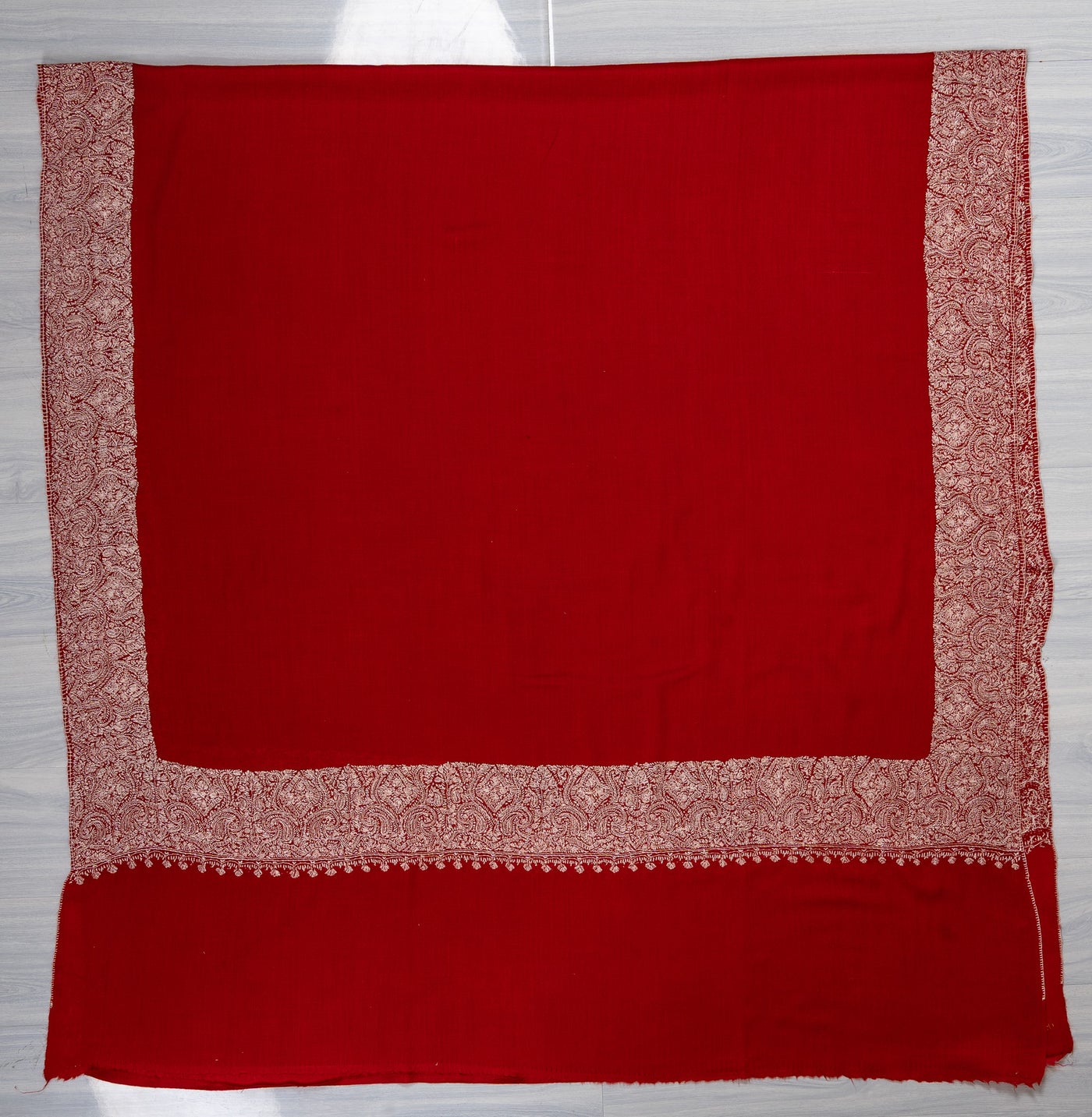 Scarlet Majesty — 2.5 Yards Sozni Hand-Embroidered Shawl