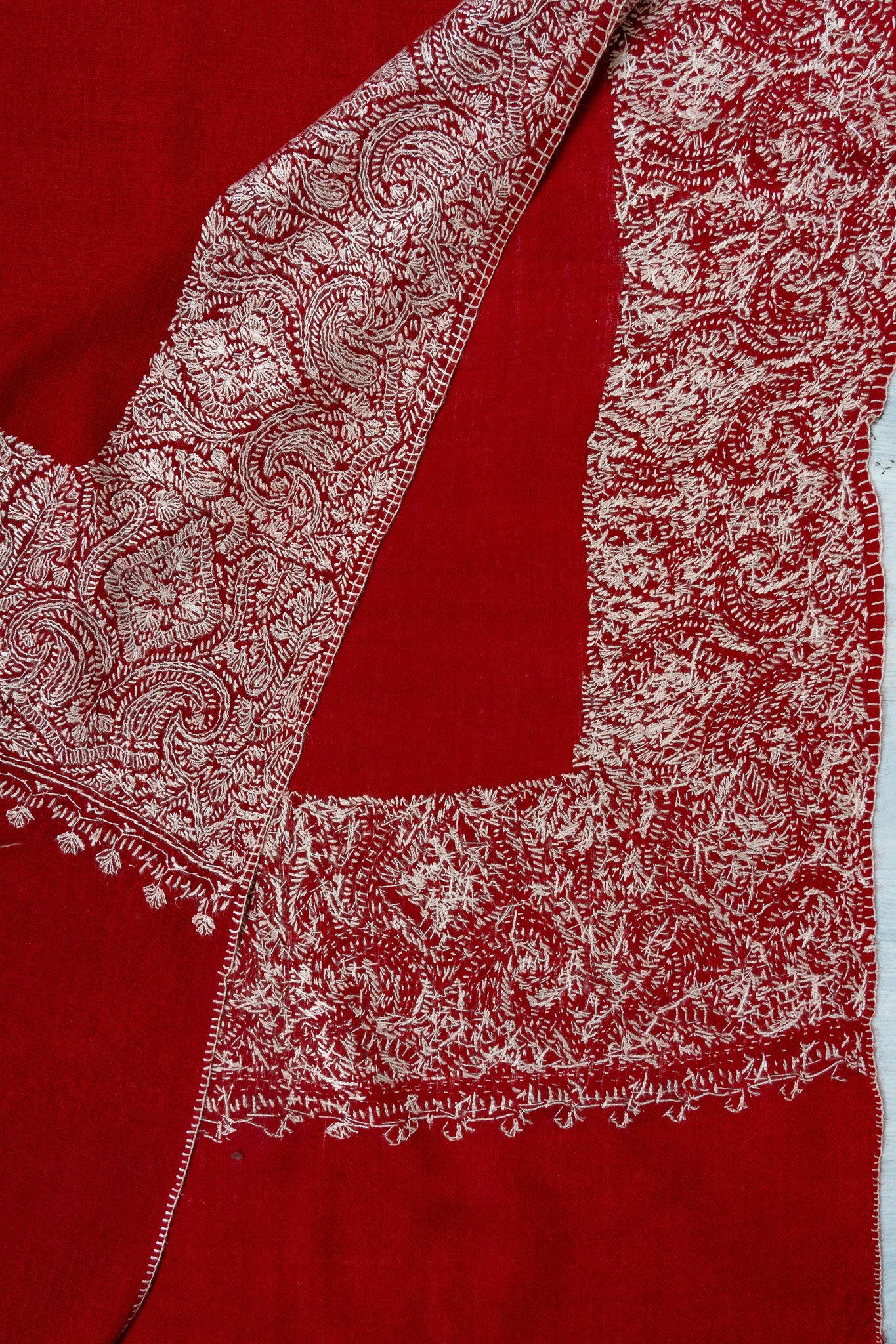 Scarlet Majesty — 2.5 Yards Sozni Hand-Embroidered Shawl