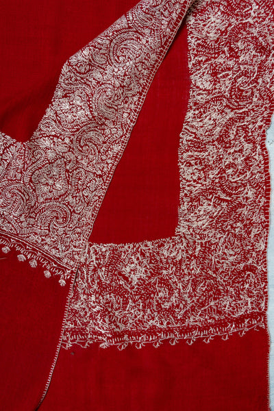 Scarlet Majesty — 2.5 Yards Sozni Hand-Embroidered Shawl