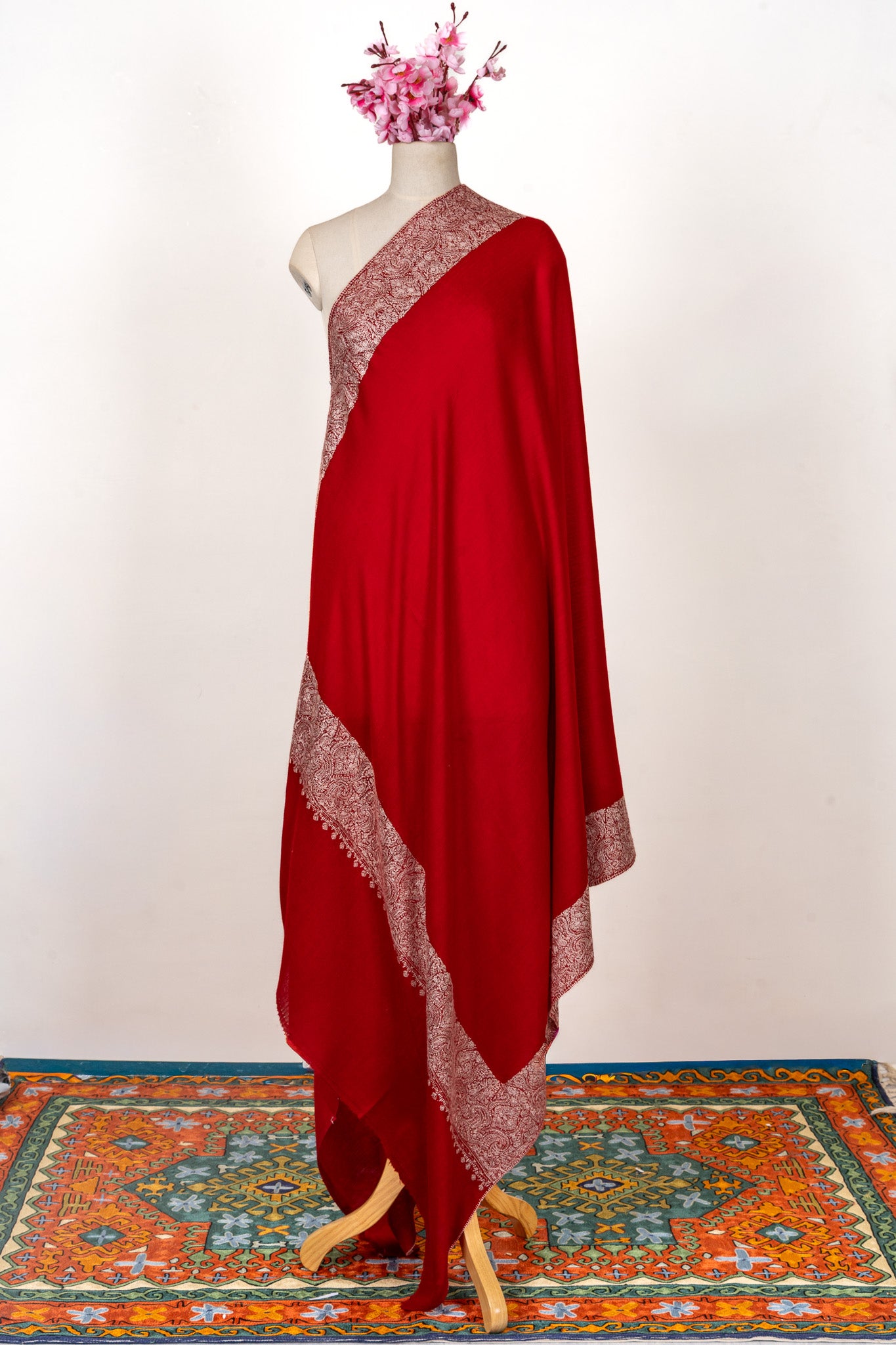 Scarlet Majesty — 2.5 Yards Sozni Hand-Embroidered Shawl