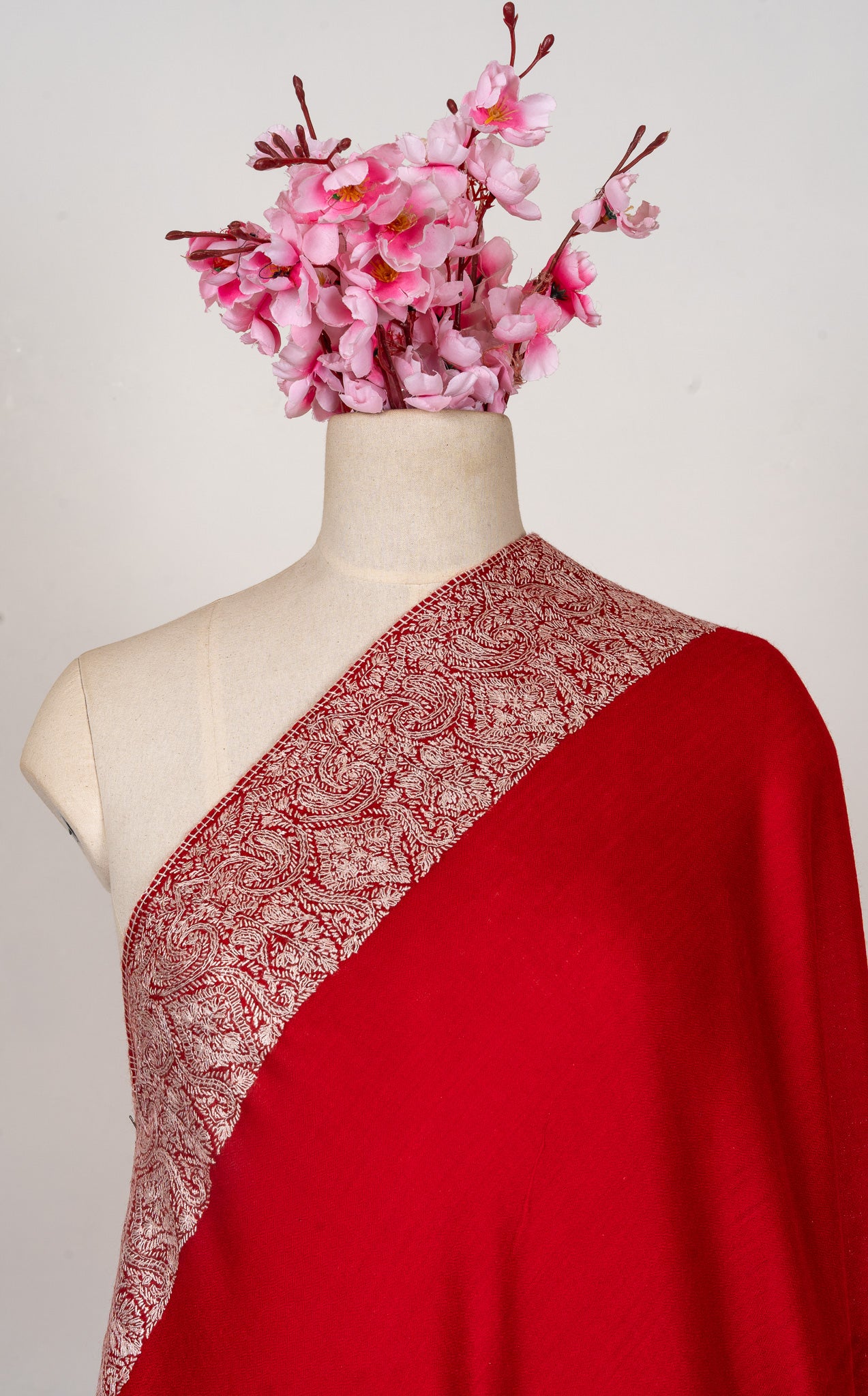 Scarlet Majesty — 2.5 Yards Sozni Hand-Embroidered Shawl