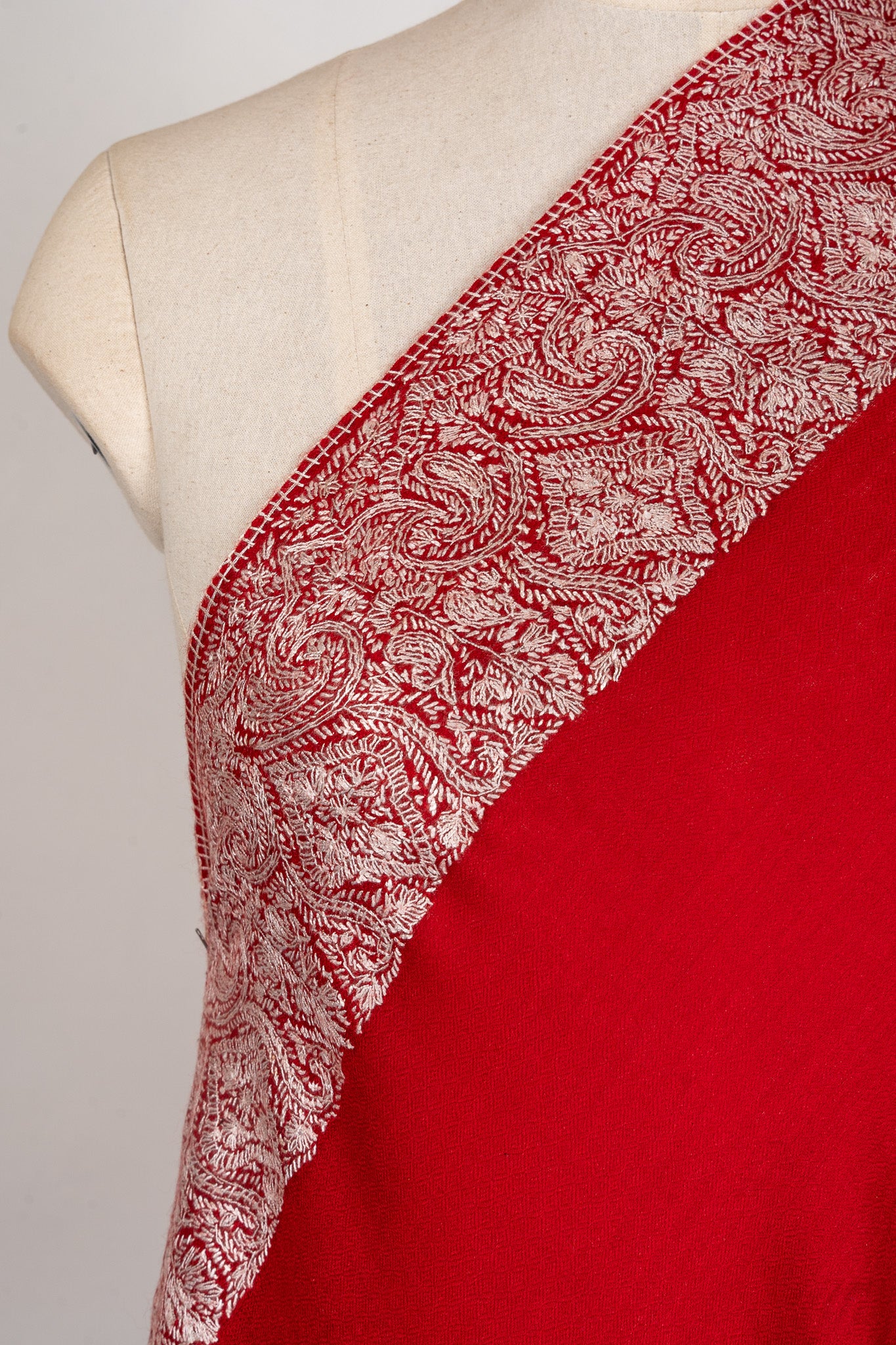 Scarlet Majesty — 2.5 Yards Sozni Hand-Embroidered Shawl