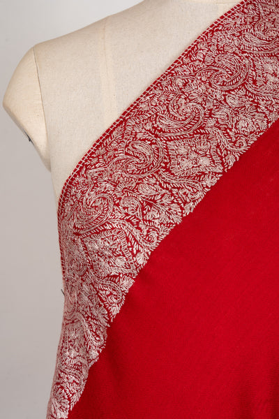 Scarlet Majesty — 2.5 Yards Sozni Hand-Embroidered Shawl