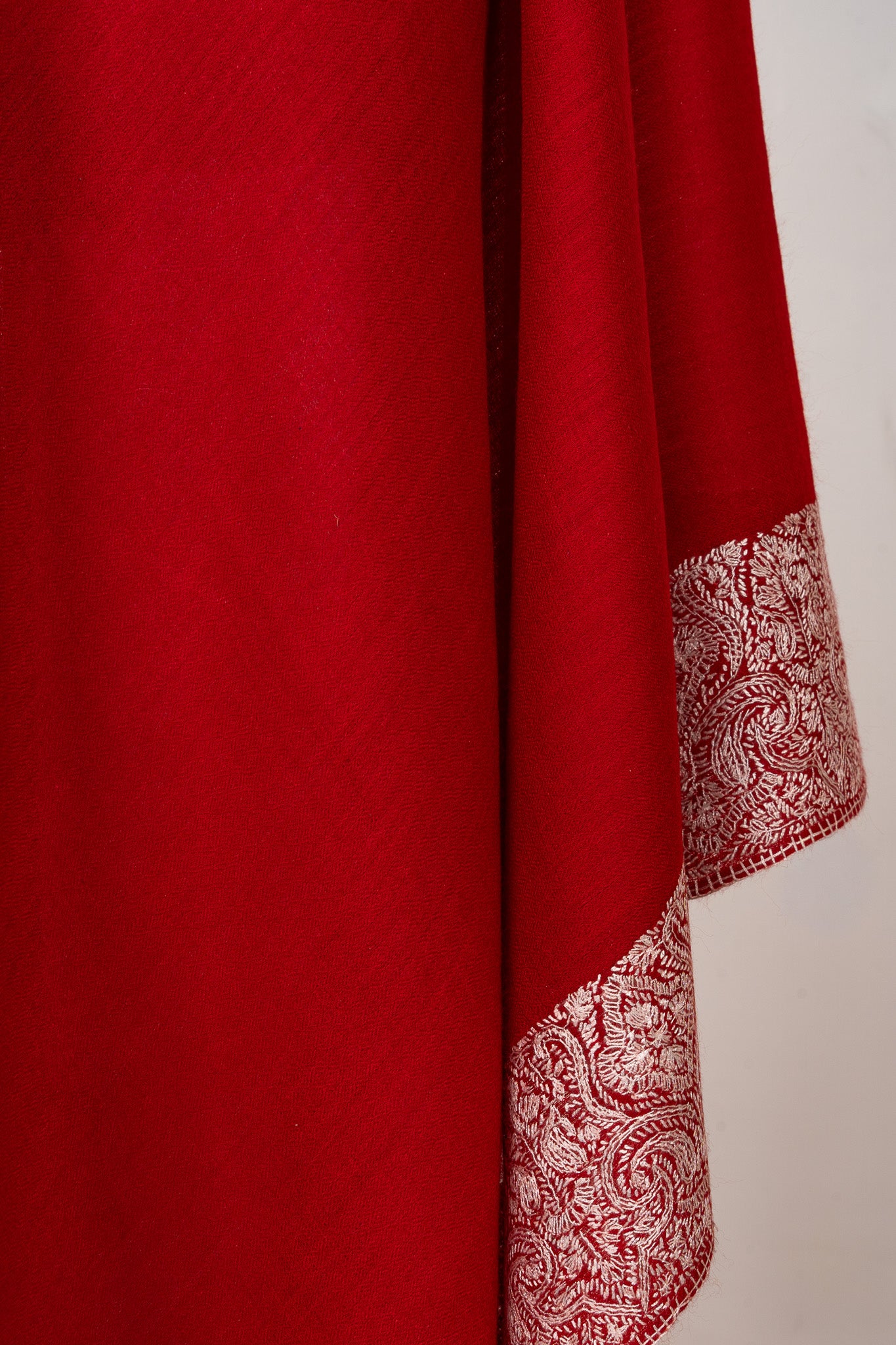Scarlet Majesty — 2.5 Yards Sozni Hand-Embroidered Shawl