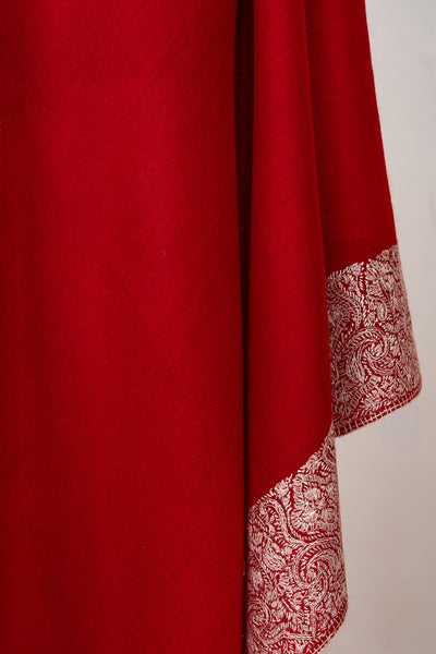 Scarlet Majesty — 2.5 Yards Sozni Hand-Embroidered Shawl