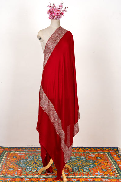 Scarlet Majesty — 2.5 Yards Sozni Hand-Embroidered Shawl