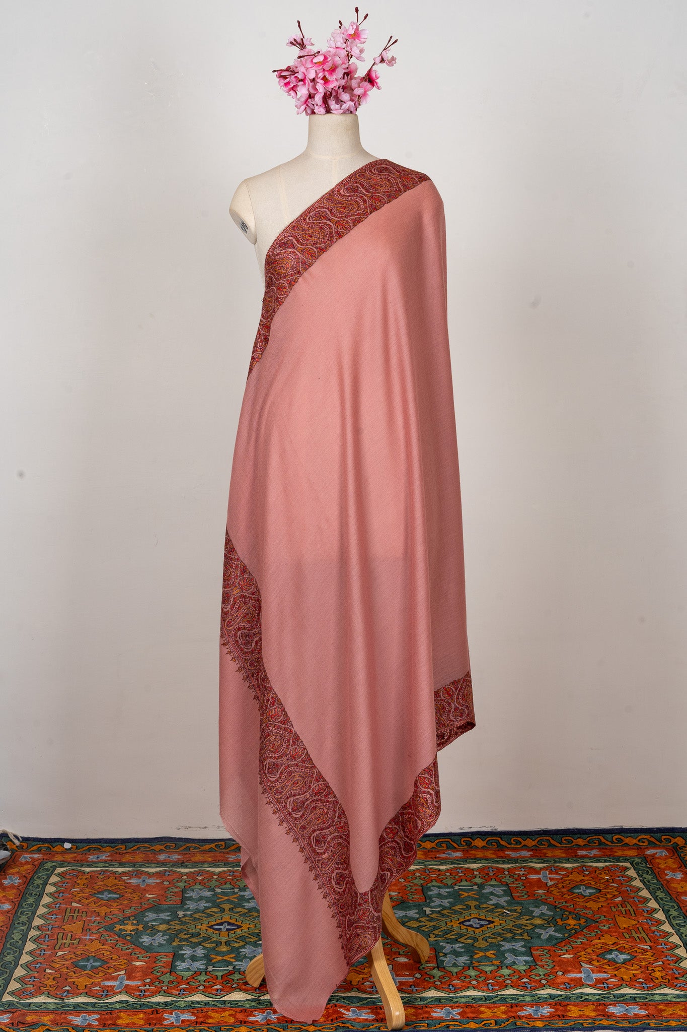 Rosewood Dream — 2.5 Yards Sozni Hand-Embroidered Shawl