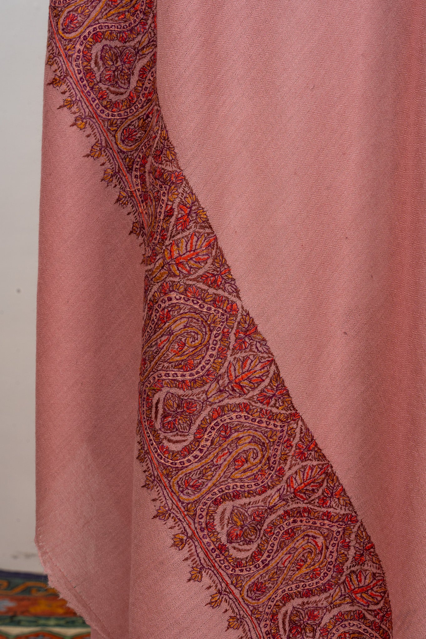 Rosewood Dream — 2.5 Yards Sozni Hand-Embroidered Shawl