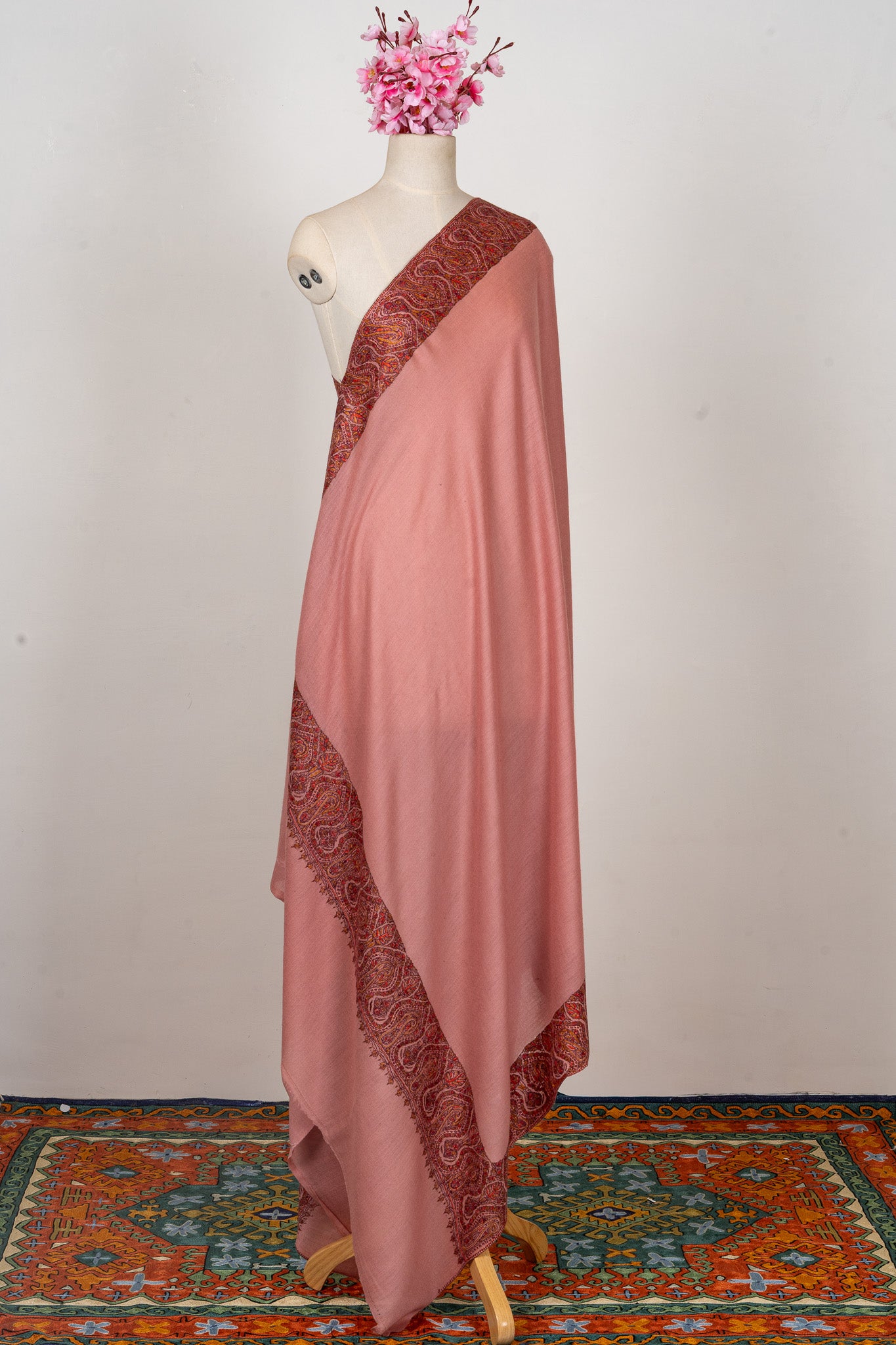 Rosewood Dream — 2.5 Yards Sozni Hand-Embroidered Shawl