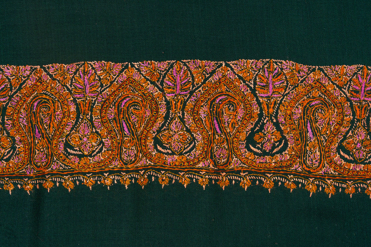 Emerald Poise — 2.5 Yards Sozni Hand-Embroidered Shawl