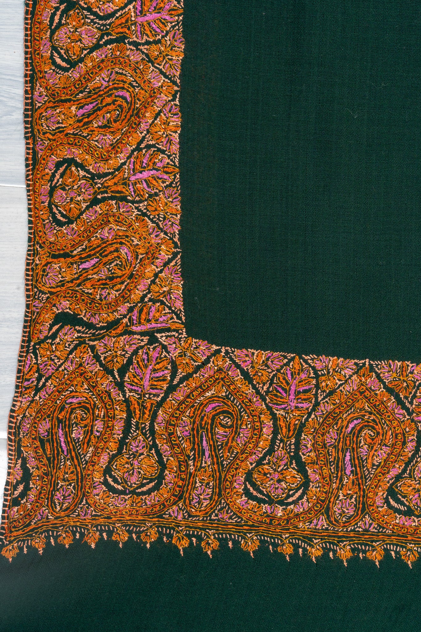 Emerald Poise — 2.5 Yards Sozni Hand-Embroidered Shawl