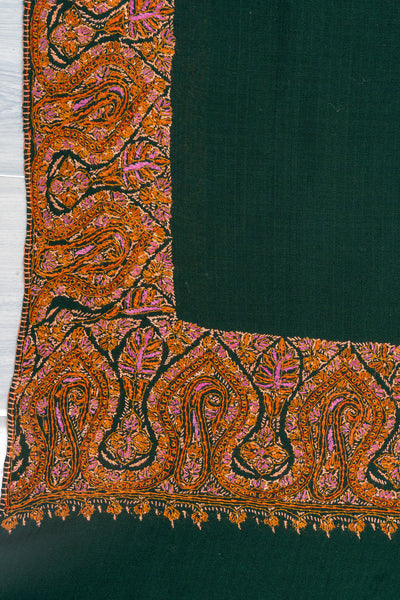 Emerald Poise — 2.5 Yards Sozni Hand-Embroidered Shawl