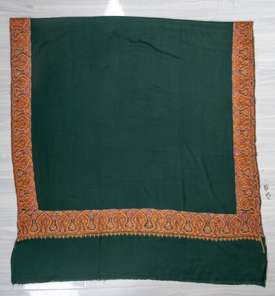 Emerald Poise — 2.5 Yards Sozni Hand-Embroidered Shawl