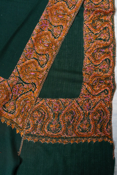 Emerald Poise — 2.5 Yards Sozni Hand-Embroidered Shawl