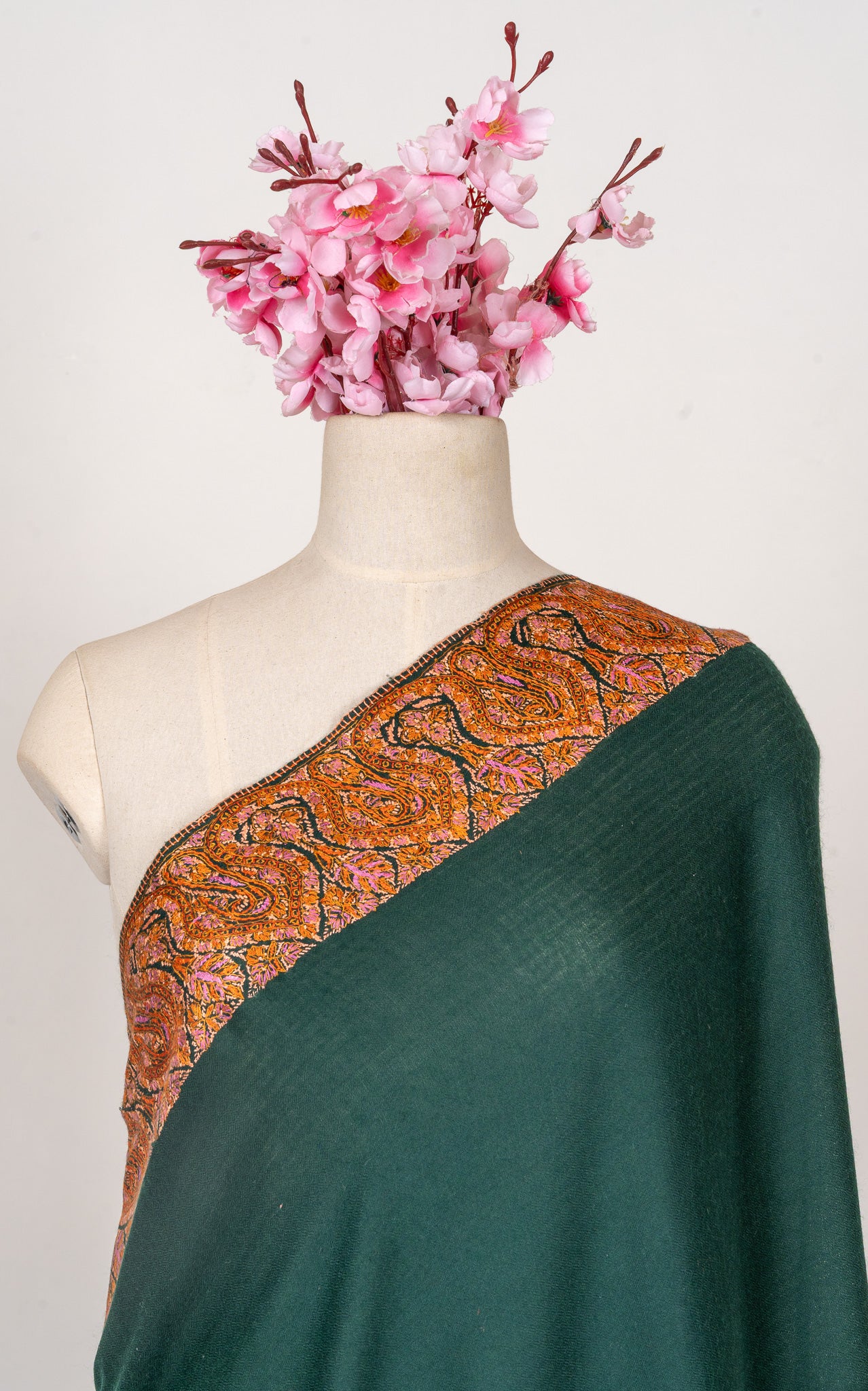 Emerald Poise — 2.5 Yards Sozni Hand-Embroidered Shawl