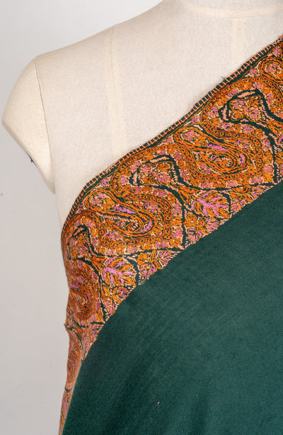 Emerald Poise — 2.5 Yards Sozni Hand-Embroidered Shawl