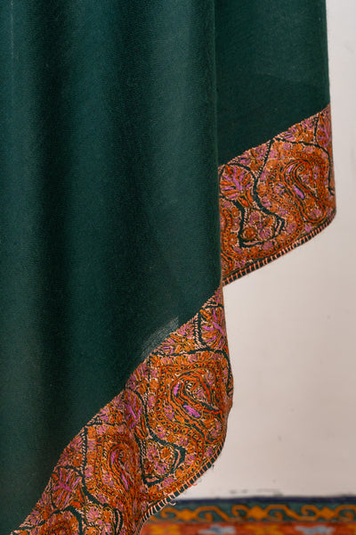 Emerald Poise — 2.5 Yards Sozni Hand-Embroidered Shawl