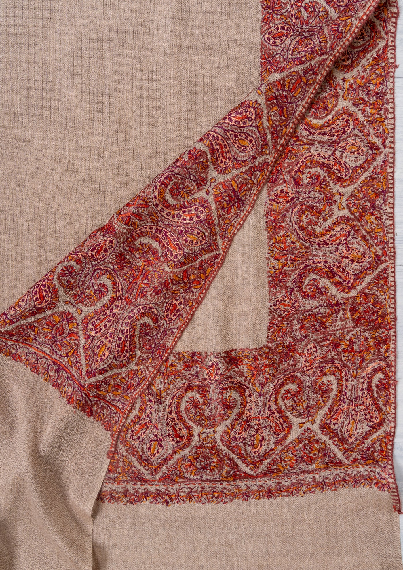 Tawny Grace — 2.5 Yards Sozni Hand-Embroidered Shawl