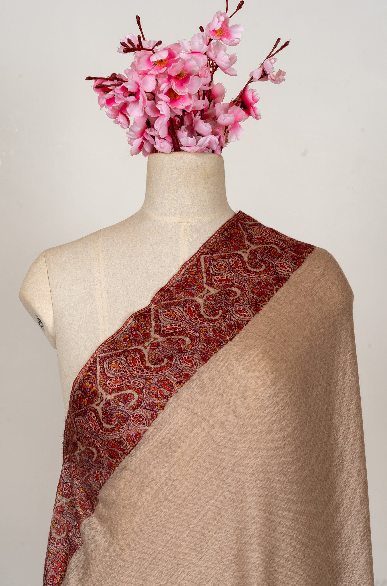 Tawny Grace — 2.5 Yards Sozni Hand-Embroidered Shawl