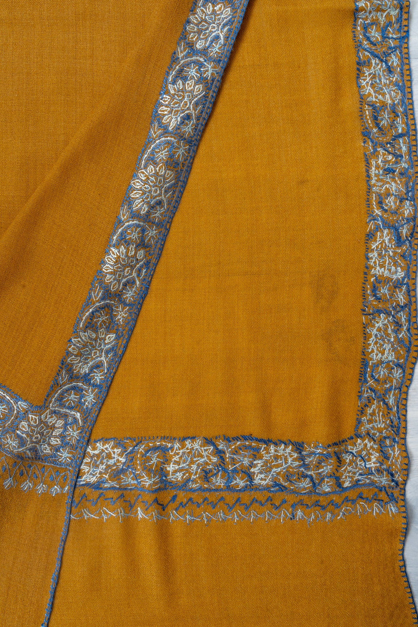 Mustard Bloom — 2.5 Yards Sozni Hand-Embroidered Shawl