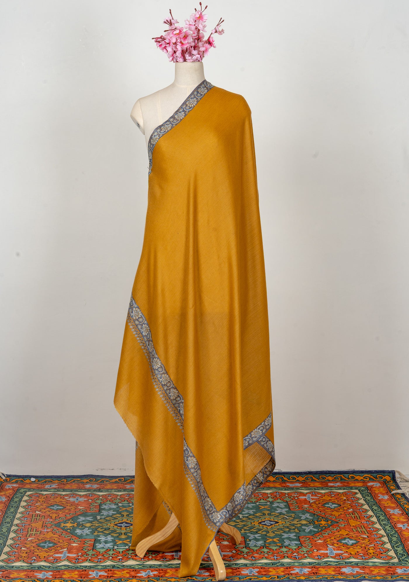 Mustard Bloom — 2.5 Yards Sozni Hand-Embroidered Shawl