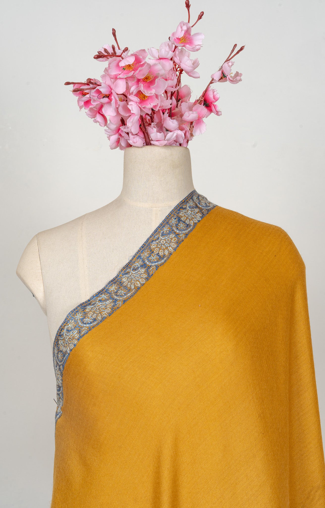 Mustard Bloom — 2.5 Yards Sozni Hand-Embroidered Shawl