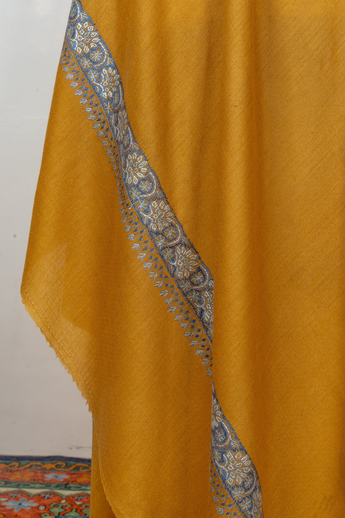 Mustard Bloom — 2.5 Yards Sozni Hand-Embroidered Shawl