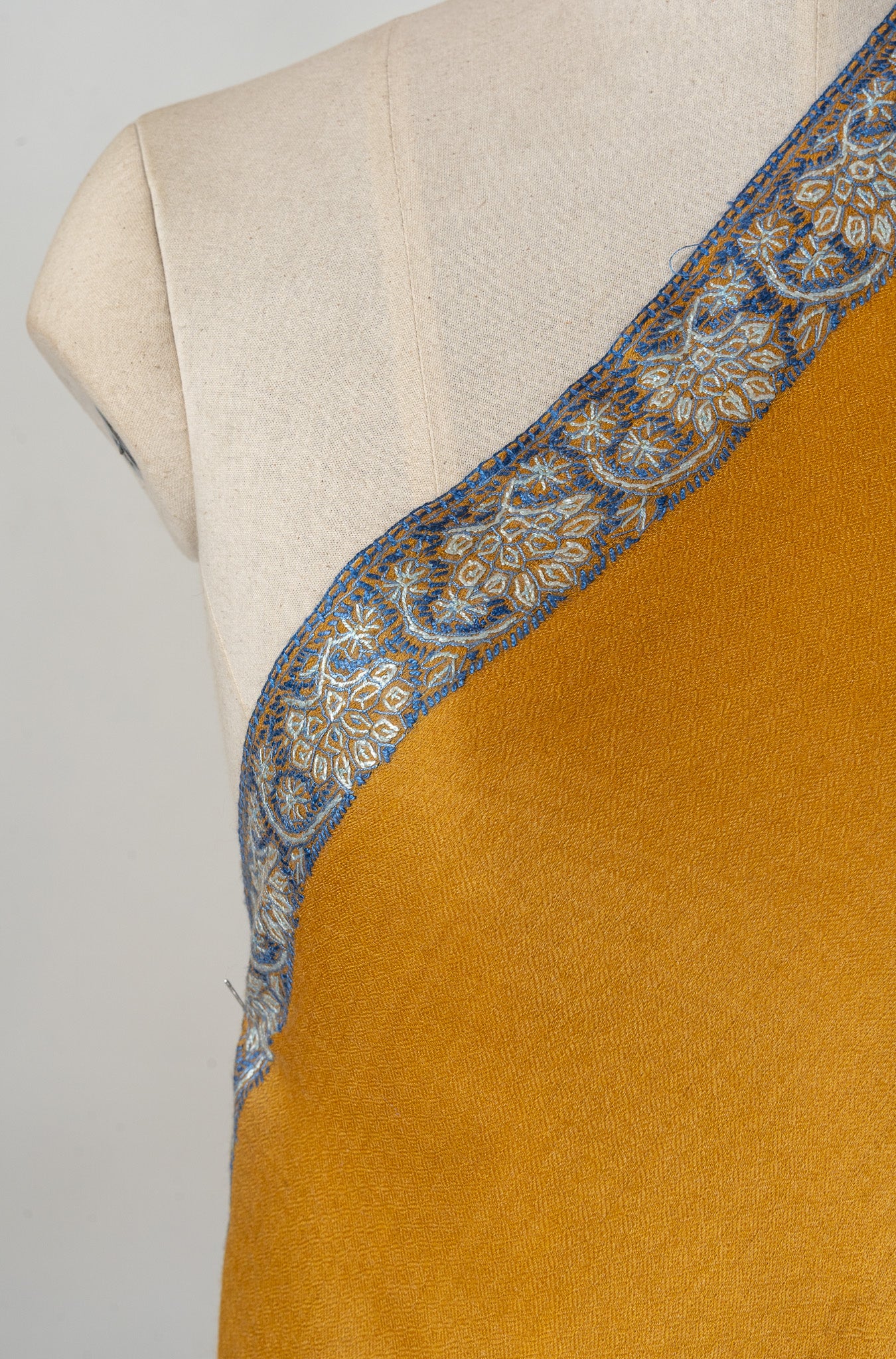 Mustard Bloom — 2.5 Yards Sozni Hand-Embroidered Shawl