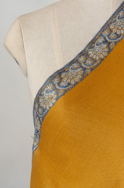 Mustard Bloom — 2.5 Yards Sozni Hand-Embroidered Shawl